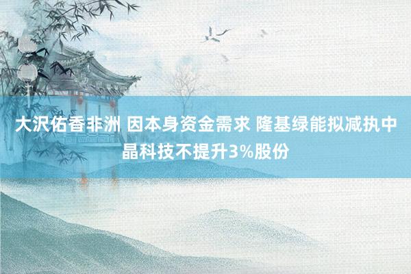 大沢佑香非洲 因本身资金需求 隆基绿能拟减执中晶科技不提升3%股份