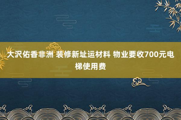 大沢佑香非洲 装修新址运材料 物业要收700元电梯使用费