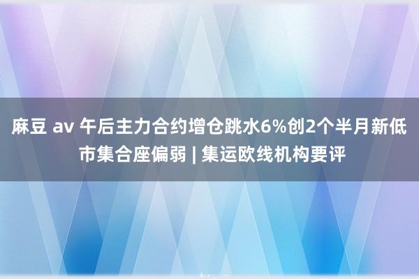 麻豆 av 午后主力合约增仓跳水6%创2个半月新低 市集合座偏弱 | 集运欧线机构要评