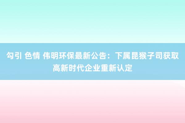 勾引 色情 伟明环保最新公告：下属昆猴子司获取高新时代企业重新认定
