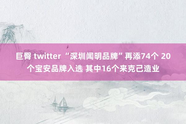 巨臀 twitter “深圳闻明品牌”再添74个 20个宝安品牌入选 其中16个来克己造业