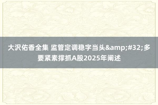 大沢佑香全集 监管定调稳字当头&#32;多要紧素撑抓A股2025年阐述
