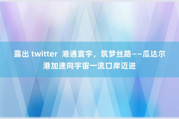 露出 twitter  港通寰宇，筑梦丝路——瓜达尔港加速向宇宙一流口岸迈进