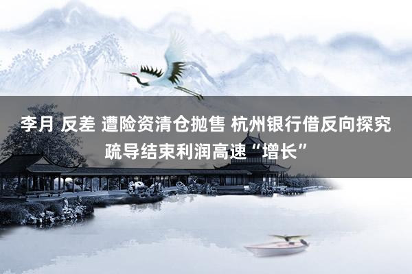 李月 反差 遭险资清仓抛售 杭州银行借反向探究疏导结束利润高速“增长”