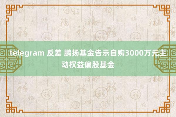 telegram 反差 鹏扬基金告示自购3000万元主动权益偏股基金
